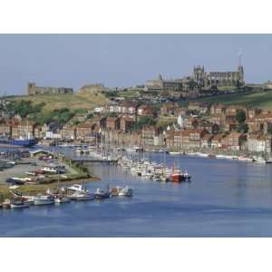 Harbour, Abbey and St. Marys Church, Whitby, Yorkshire, England, UK 