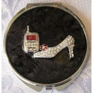  Jeweled Mirror Compact Shoe & Cellphone