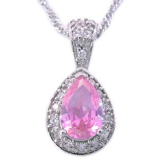 CHRISTMAS GIFT JEWELRY FASHION PEAR CUT PINK SAPPHIRE WHITE GOLD GP 