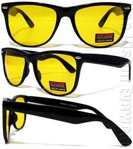   Wayfarer Sunglasses Black Yellow Lenses Retro Night Drving P40 YT