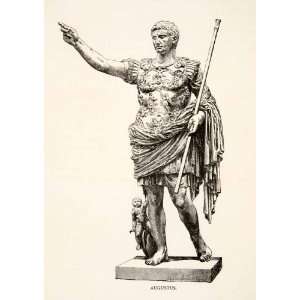  1886 Wood Engraving Roman Emperor Augustus Sculpture 