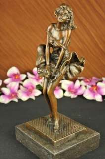 Art Deco Bronze Marble Statue Dancer Marilyn Monroe Vintage Signed by 