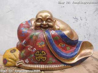 100% Pure Bronze cloisonne laughing Maitreya Buddha Statue  