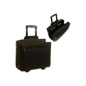 Rolling case with leather trim offers a Stay Open feature that enables 