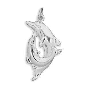  Playful Dolphins Pendant Necklace Polished Sterling Silver 
