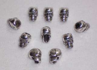 10pc SILVER TONE TERMINATOR SKULL SPACER BEADS CHARM BIG HOLE PARACORD 