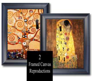 KLIMT KISS & TREE OF LIFE 2 FRAMED CANVAS GICLEE REPROS  