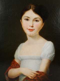 Antique American Folk Art Painting Portrait A Young Beautiful Red 