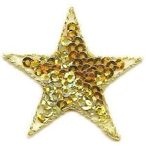  Stars   Gold Sequin 1 1/2 Star Iron On Applique 