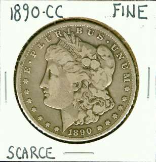 1890 CC Silver $1 Fine (F) Morgan Dollar  