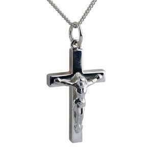 British Jewellery Workshops Silver 30x18mm plain block Crucifix with 