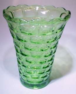 Federal Glass Yorktown Green Vase   1950s Oval Thumbprint  