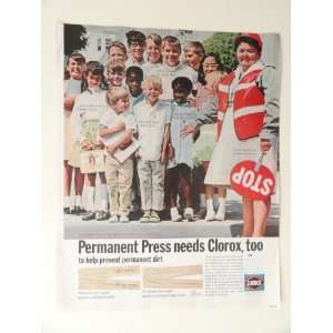 Clorox Bleach. 1969 full page print advertisement.(kids,crossing guard 