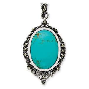  Sterling Silver Marcasite Turquoise Pendant Jewelry