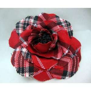  Red Plaid Rose Flower Hair Clip and Pin Beauty