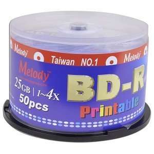  Melody Blu ray 4x 25GB Recordable BD R Printable Media 50 