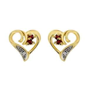  9ct Yellow Gold Ruby & Diamond Heart Stud Earrings 