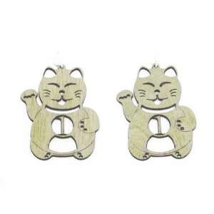  Natural Wood Lucky Cat Number One Wooden Earrings GTJ 