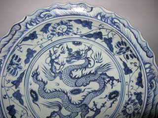 China exquisite Blue and white Porcelain dragon plate  
