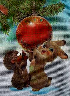 Needlepoint canvas Christmas Bell Rabbit & Hedgehog  