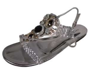  Andres Machado Womens SILVER Flat Sandals Big Size Shoes Shoes