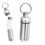 Brass Keychain Pill Holder ID Vial Silver Finish   Waterproof