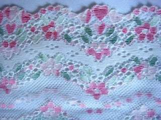 2Y Pink & Off White Floral Scalloped Stretch Lace Trim 6 3/8W  