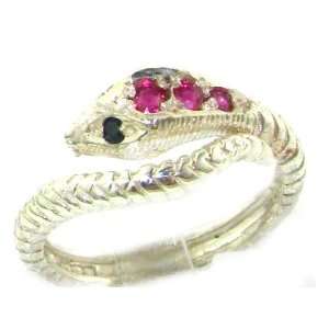 Fabulous Solid Sterling Silver Natural Ruby & Sapphire Detailed Snake 