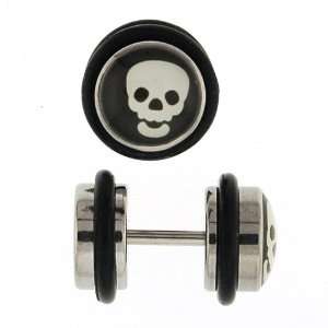   Black and White Skull Logo   16g Wire   0g Fake Plug   Sold as a Pair