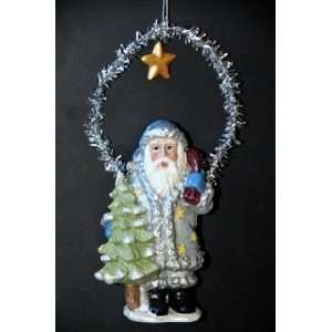 Vintage style Holiday Ornament in Frosty Wintery Colors. Santa in Blue 