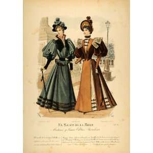  1894 Victorian Lady Winter Coats Hats Women Lithograph 