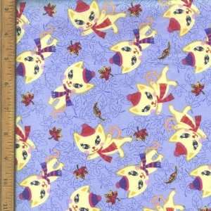  44 Wide Fabric Kitten with Scarf and Hats (Leaf in Blue 