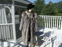 Elegant Excellent Full Length Genuine Silver fox Fur coat S 8  