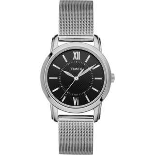 Timex Womens Uptown Chic Mesh Bracelet Watch Silver/Black Dial  