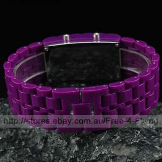 Red LED Jelly Violet Acrylic Cuff Date Digital Watch  