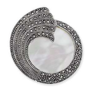    Sterling Silver Marcasite and Mother of Pearl Wave Pin Jewelry