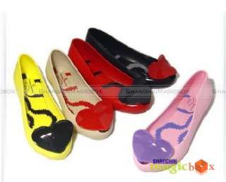 Women Plastic Jelly Heart Flats Shoes Sandals Black Beige Red Pink 