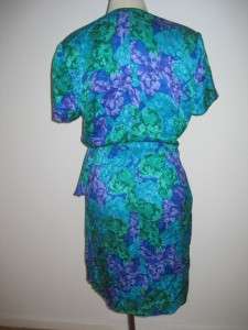 VTG 80s SILK Wrap Floral Print Dress Sarong Skirt L  