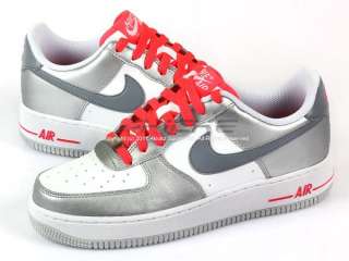Nike Air Force 1 Low (GS) White/Metallic Cool Grey Solar Red Classic 