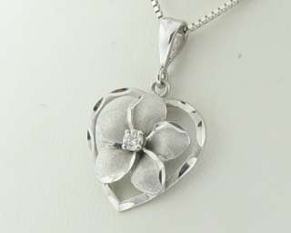 Hawaiian Plumeria Flower Diamond 14k WG 16 Necklace  