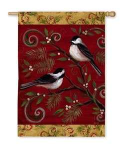Winter Woodland Birds Chickadees Lg Decorative Flag  