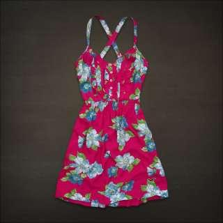 Hollister HCO Women Bluebird Beach Pink Blue Floral Print Sun Dress 