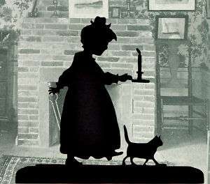 Girl with Cat, Candle Going to Bed Wood Silhouette  