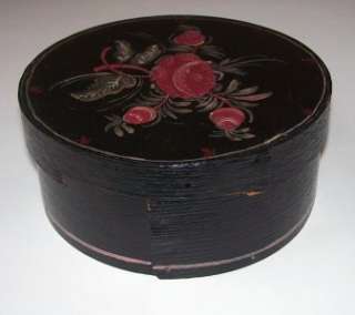 Antique 19th Century BENTWOOD WOODEN PANTRY BOX Paint Decorated Roses 