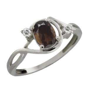   Oval Brown Smoky Quartz and White Topaz 10k White Gold Ring Jewelry