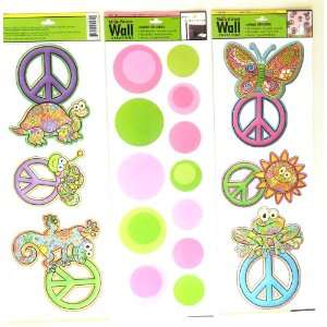 Wall Stickers for Kids or Adults Art Applique Set of 3 Colorful Peace 
