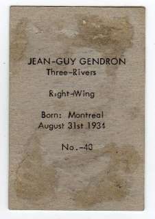 1952 53 Junior Blue Tint OHL Jean Guy Gendron #40  