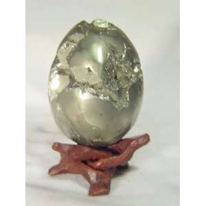 Iron pyrite lapidary egg with tripod stand