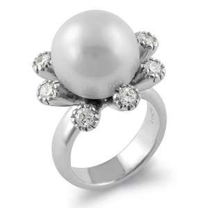  Round Stone Cz White Pearl Sterling Silver Fashion Ring 