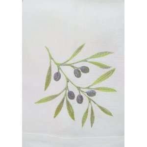   Branch (White) Embroidered Linen Guest Towels Set/4